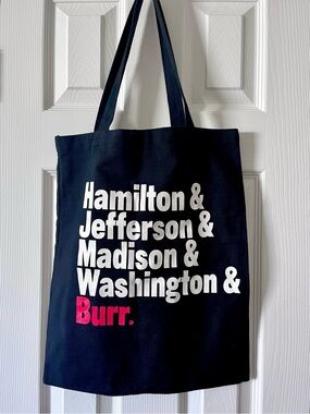 Hamilton Broadway Canvas Tote Bag with Bold Logo and Founding Fathers Names